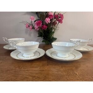 Coalport Cornet Teacup And Saucer Set English Bone China Gold Trim Tea Set